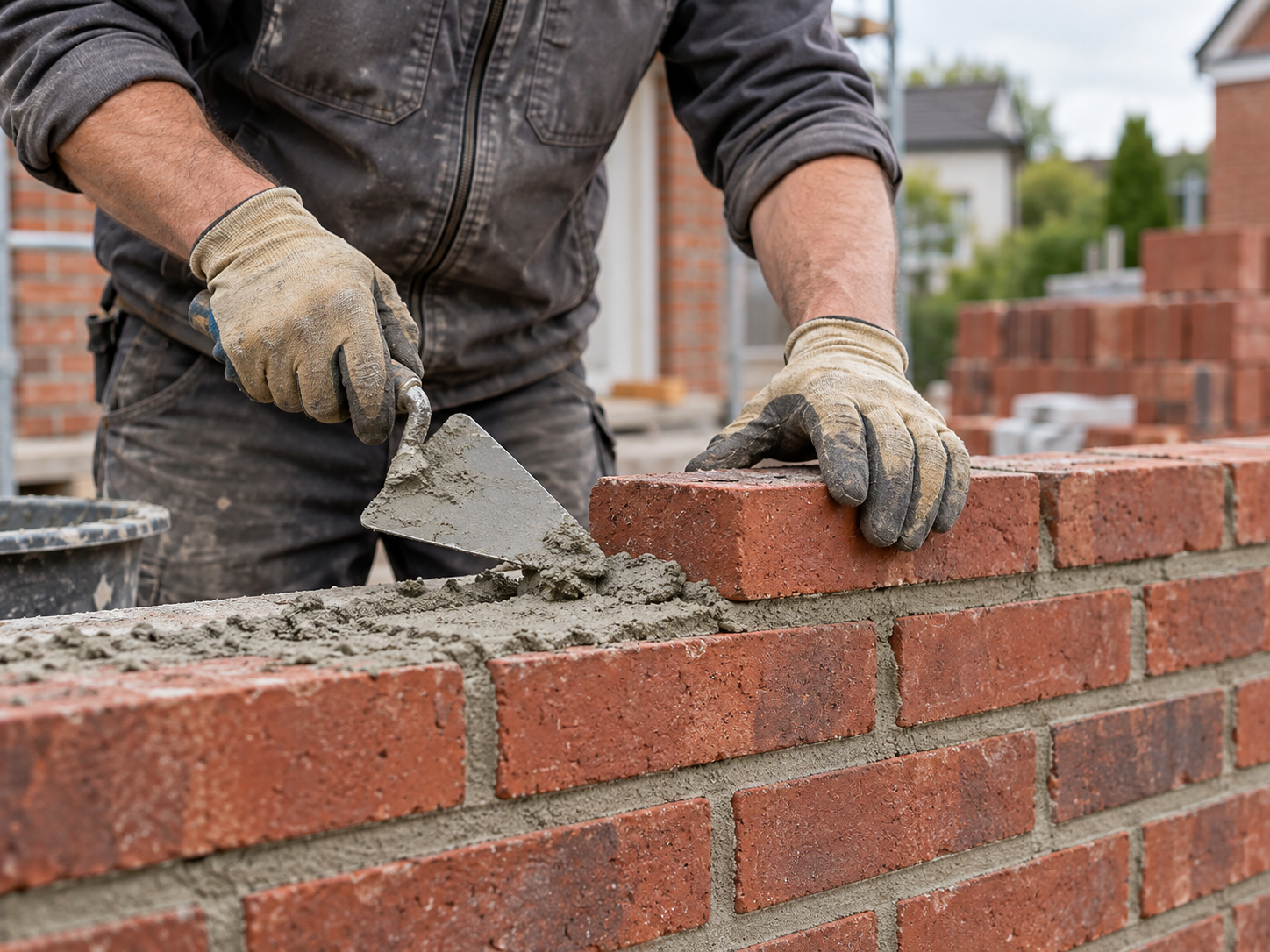 Handwerker bei sorgfältiger Arbeit auf einer Baustelle